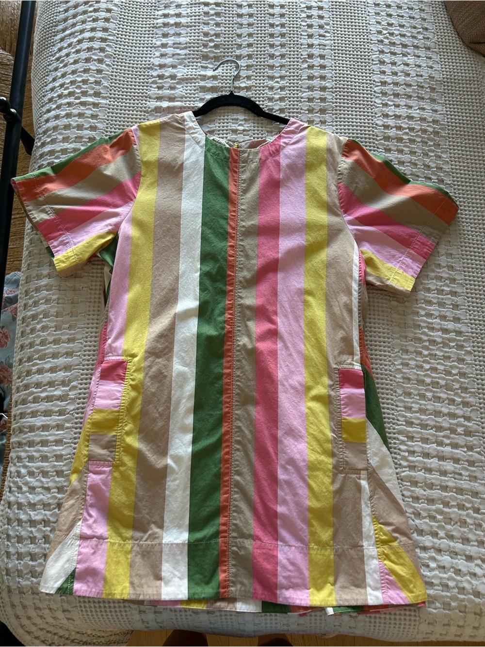 Maeve Multicolor Vertical Stripe Short Sleeve Top - Pink Yellow Green Tan Cream